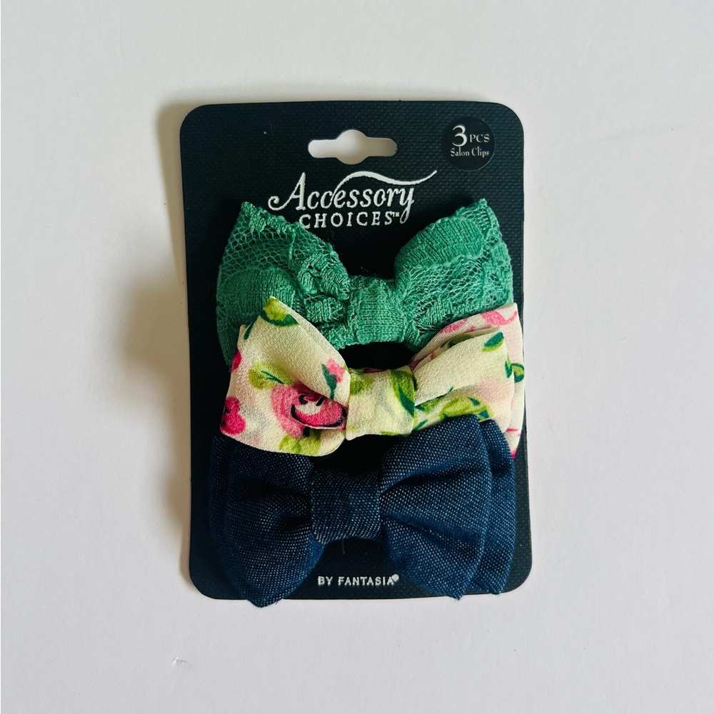 NEW Kids Bow Hair Clips Set - Green, Floral, and Navy🎀